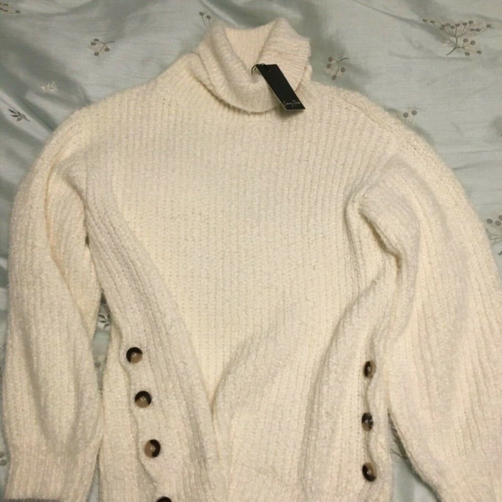 Emory Park Fuzzy Button Turtleneck Sweater